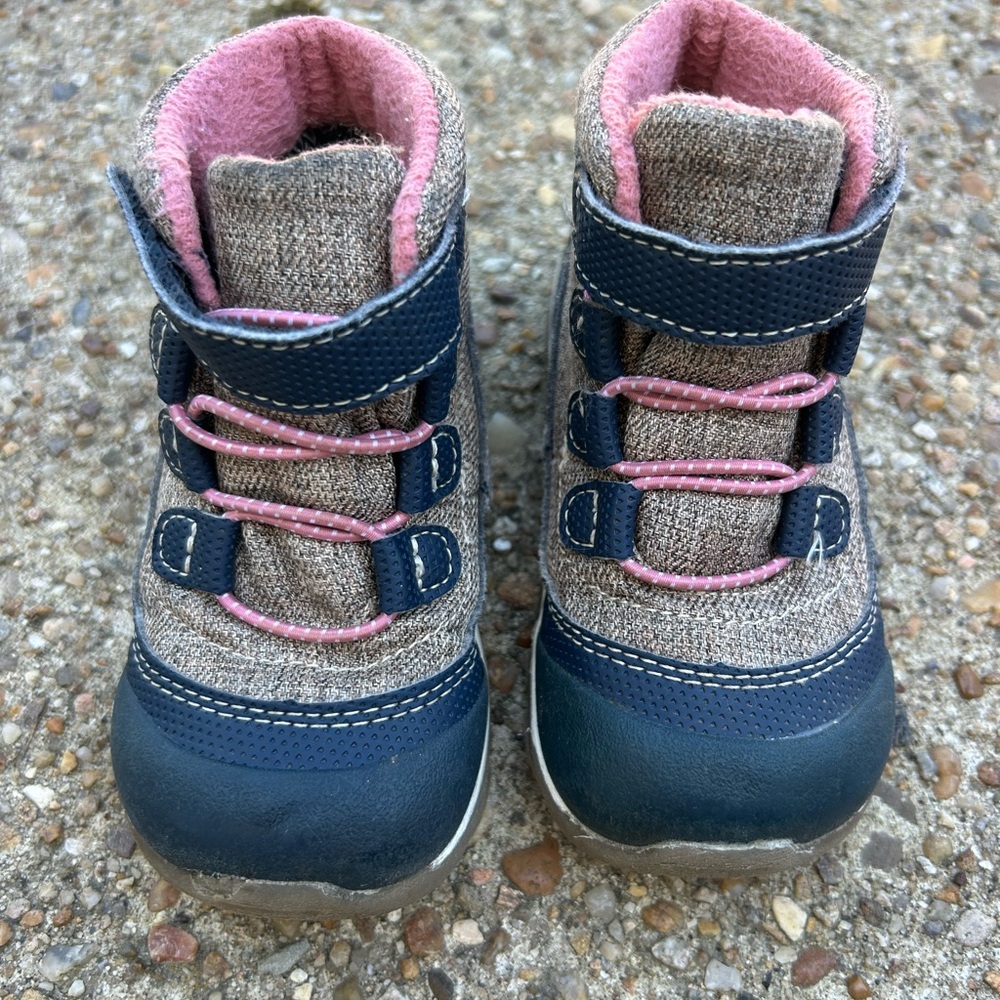See Kai Run Brown and Pink Rain & Snow Boots with Velcro Closure